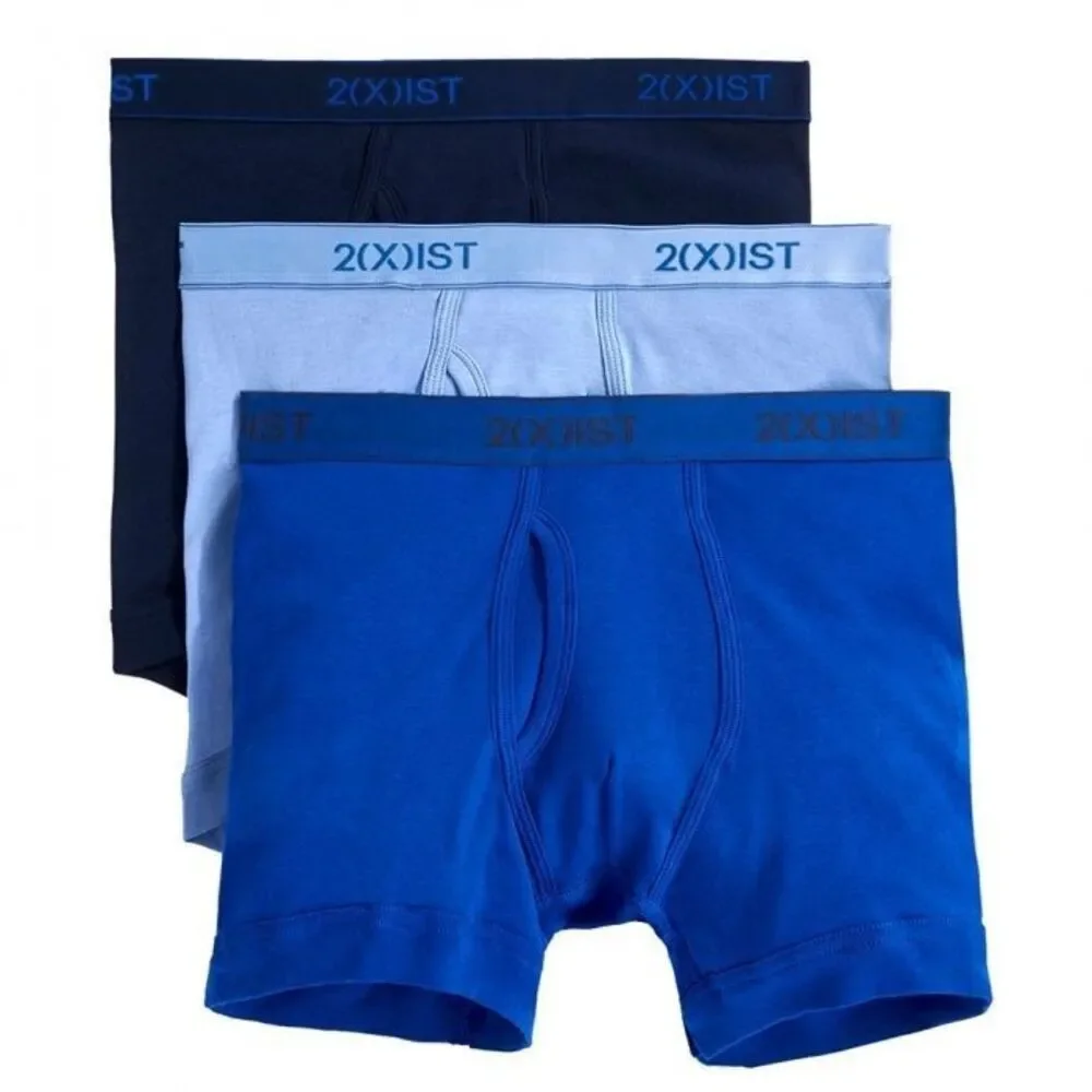 2XIST Boxer Briefs Mens Small Blue 3-Pack Essential No Show Cotton Stretch Logo